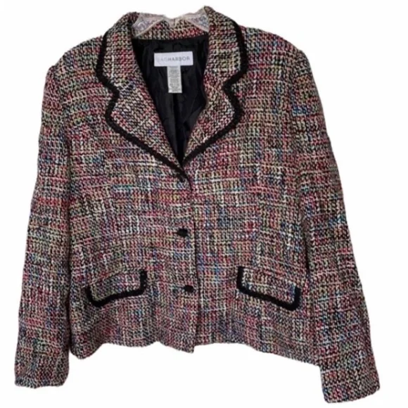 Vintage Sag Harbor Blazer Wool Blend Woven 80s Colorful Pink Orange Blue Green - Picture 12 of 16